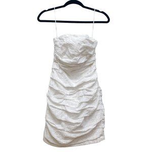 Express Sleeveless Ruched Eyelet Floral Lace Mini Dress White Zip Up Cotton EUC